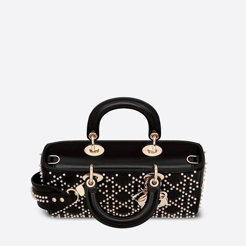 Medium Lady D-Joy Bag Cannage Lambskin with Beads Motif Black - Image 4
