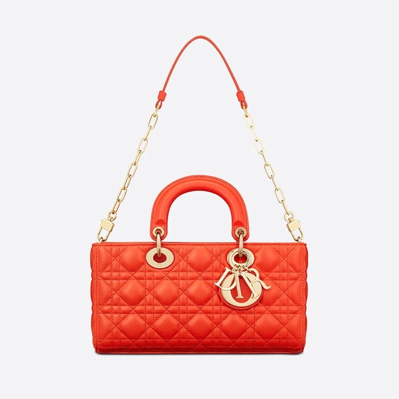 Medium Lady D-Joy Bag Cannage Lambskin Orange - Image 4