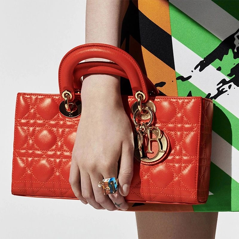 Medium Lady D-Joy Bag Cannage Lambskin Orange - Image 5