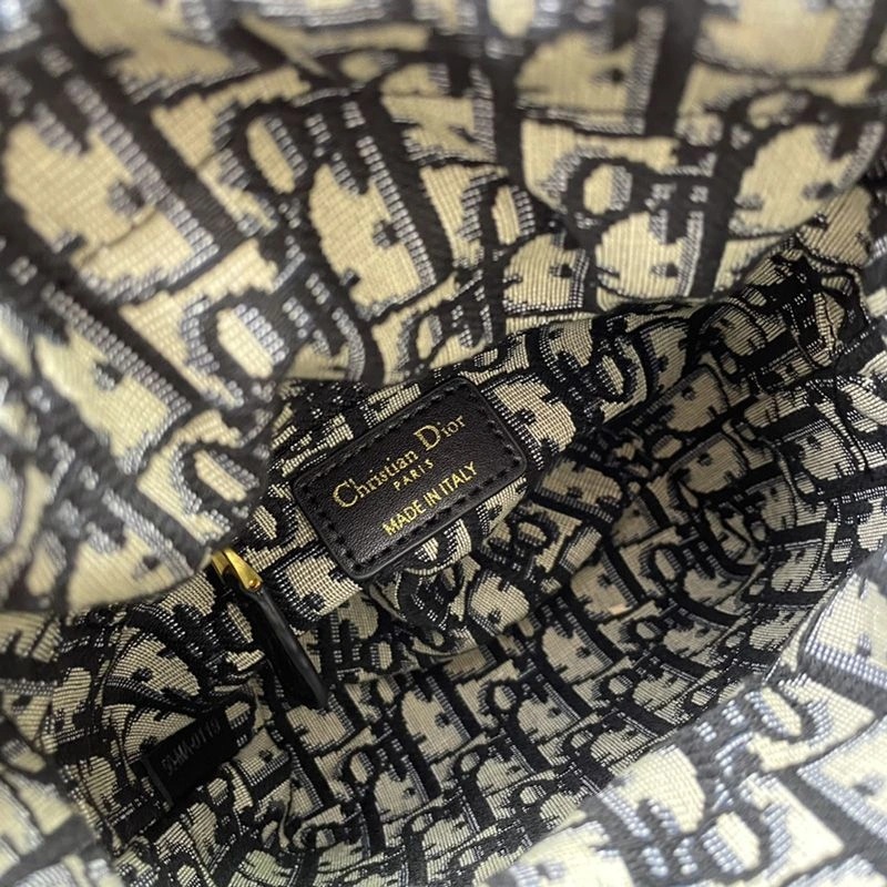 Small Lady Dior Bag Wicker and Oblique Motif Canvas Black - Image 5