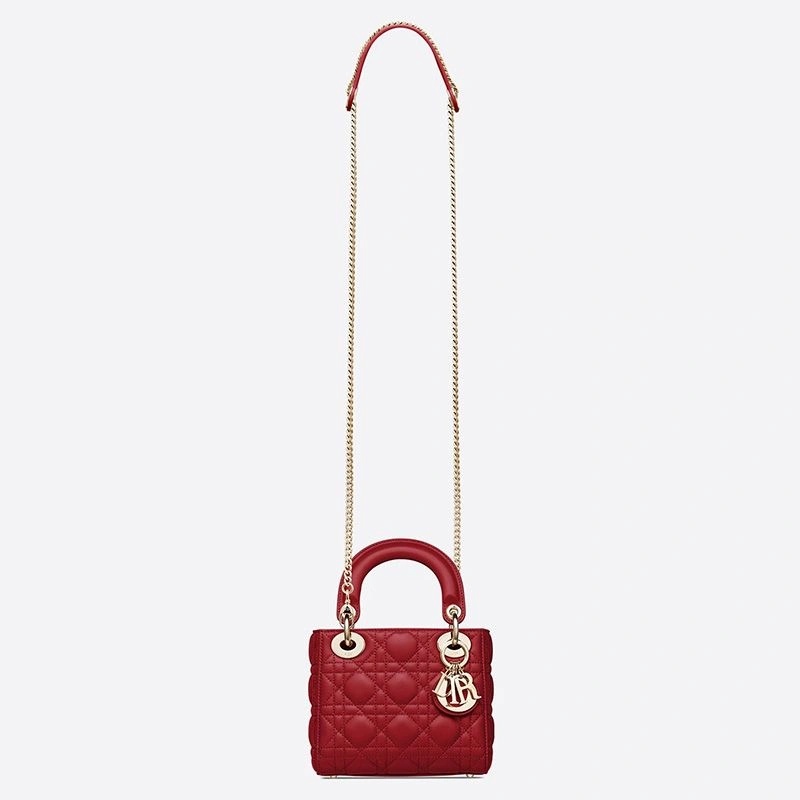 Mini Lady Dior Bag Cannage Lambskin Red - Image 4