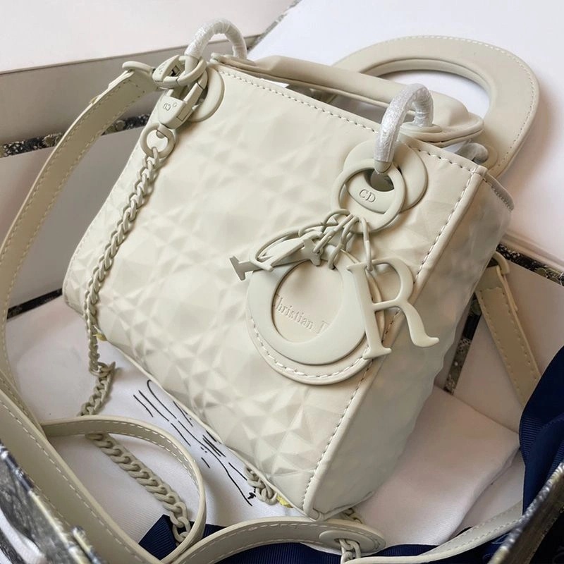 Mini Lady Dior Bag Ultramatte Frosted Cannage Calfskin White - Image 3