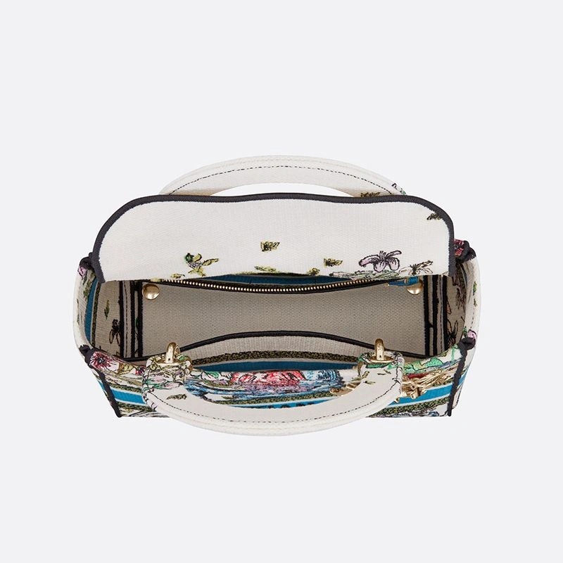 Medium Lady D-lite Bag D-Constellation Motif Canvas White - Image 4