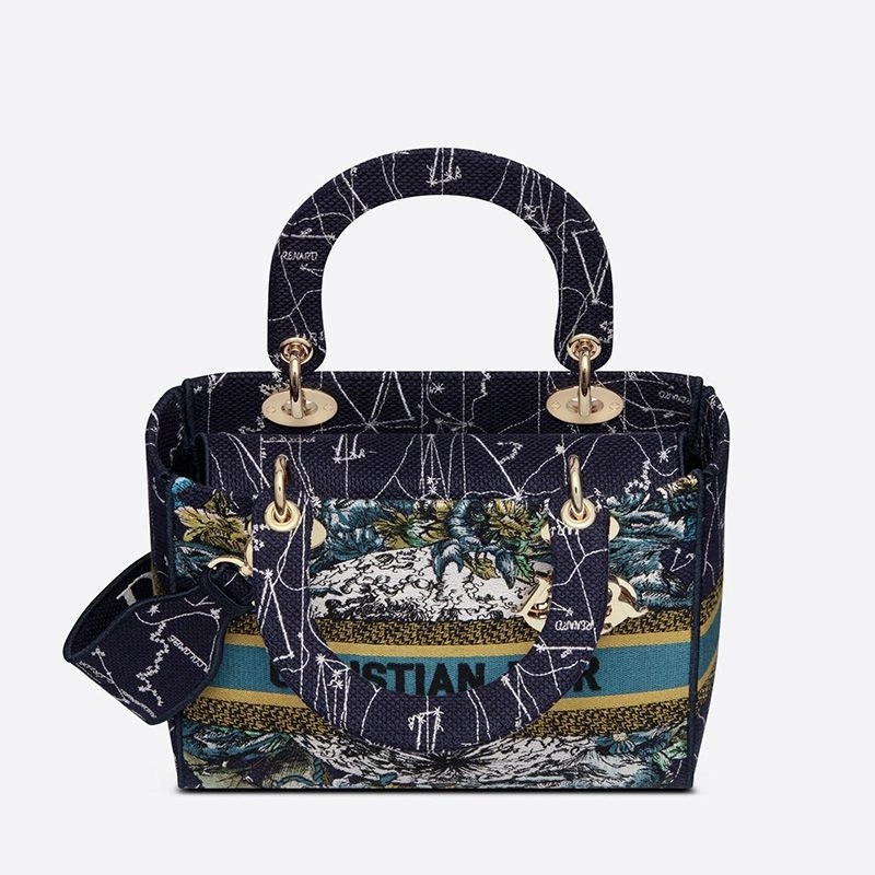 Medium Lady D-lite Bag Constellation Motif Canvas Blue - Image 4