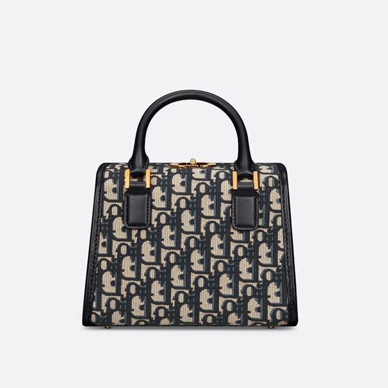 Small Dior Boston Bag Oblique Motif Canvas Blue - Image 3