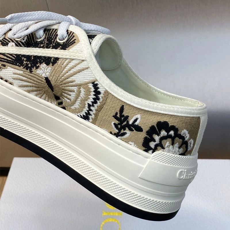 Walk'n'Dior Platform Sneakers Unisex Butterfly Bandana Motif Canvas Beige - Image 3